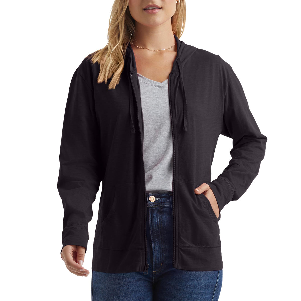 Hanes Women's Lightweight Full Zip Hoodie, Textured Cotton Zip Up, T-Shirt Hoodie