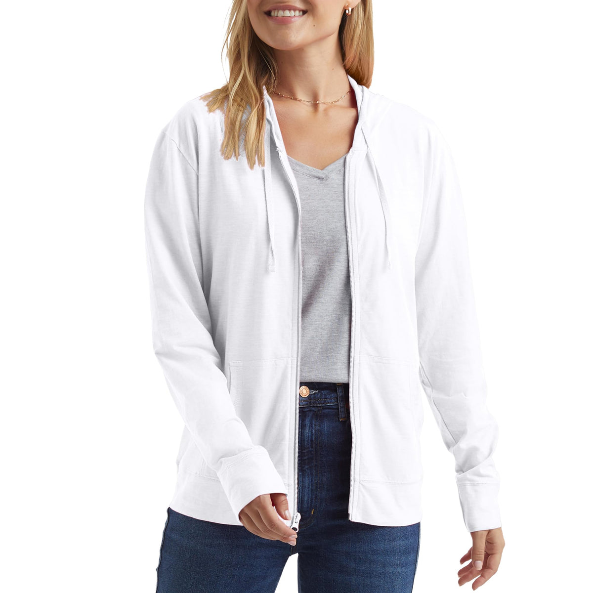 Hanes Women's Lightweight Full Zip Hoodie, Textured Cotton Zip Up, T-Shirt Hoodie