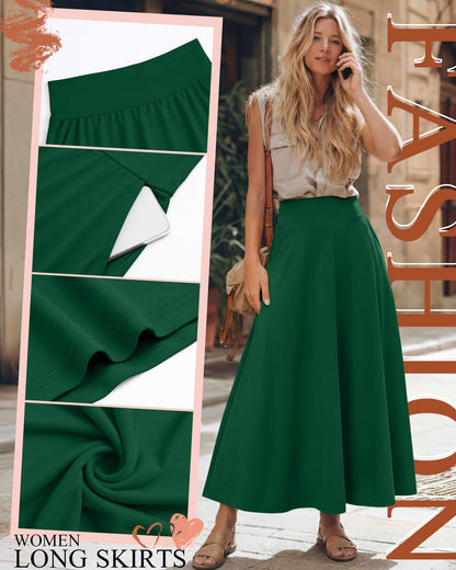 Ficerd 3 Pack Women's Maxi Long Skirts with Pockets, A Line Ankle Length High Waisted Flowy Soft Summer Casual Skirts