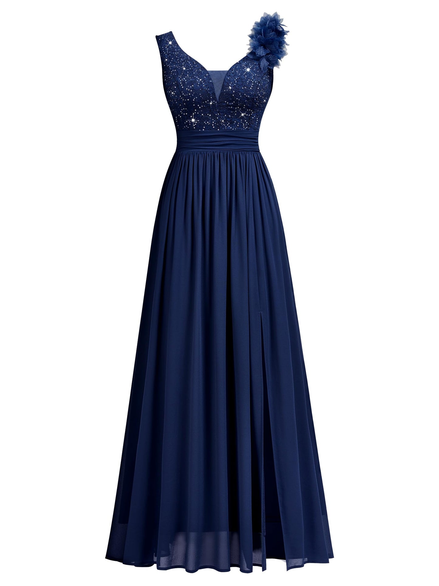Miusol Women's Vintage V-Neck Sleeveless Sequined Split Formal Evening Maxi Dress
