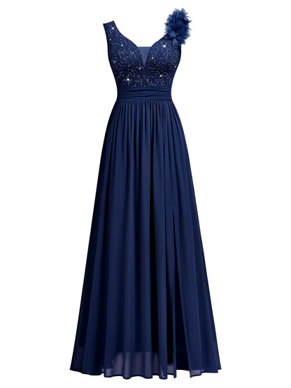 Miusol Women's Vintage V-Neck Sleeveless Sequined Split Formal Evening Maxi Dress
