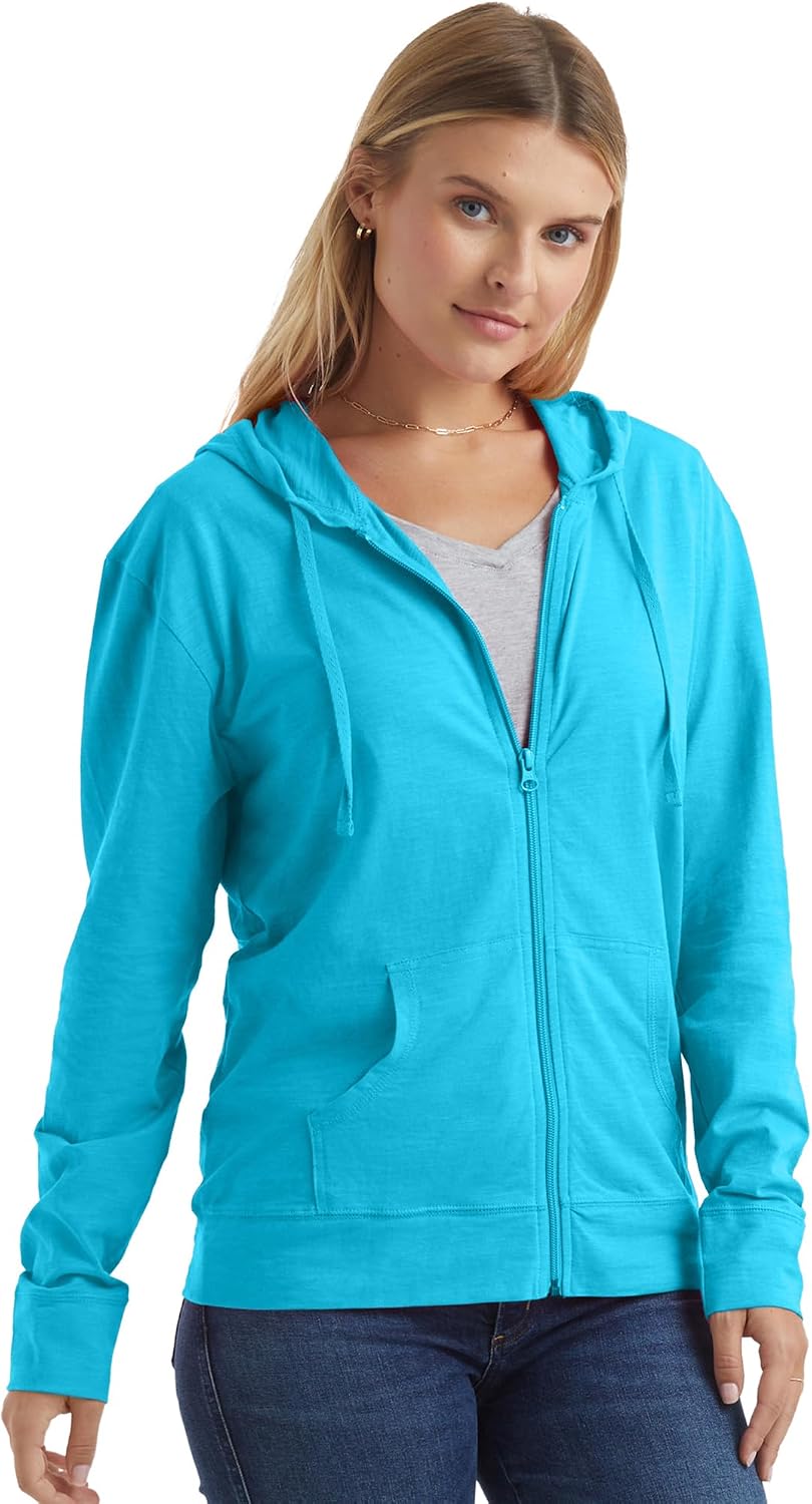Hanes Women's Lightweight Full Zip Hoodie, Textured Cotton Zip Up, T-Shirt Hoodie