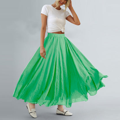 Women Bohemian Style Elastic Waist Band Cotton Linen Long Maxi Skirt Dress