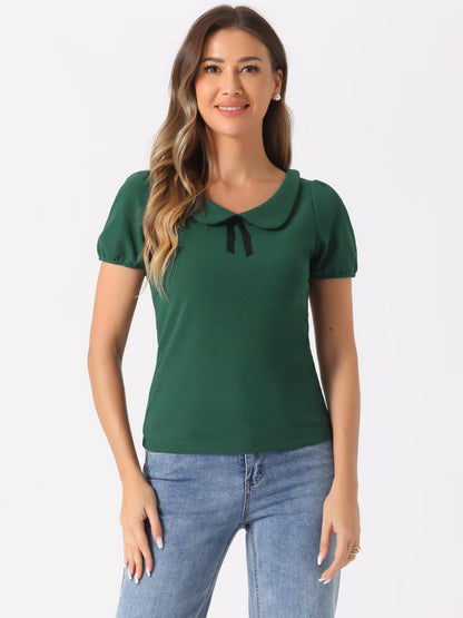 Allegra K Women's Peter Pan Collar Shirt Vintage 1950s Solid Short Sleeve Blouse