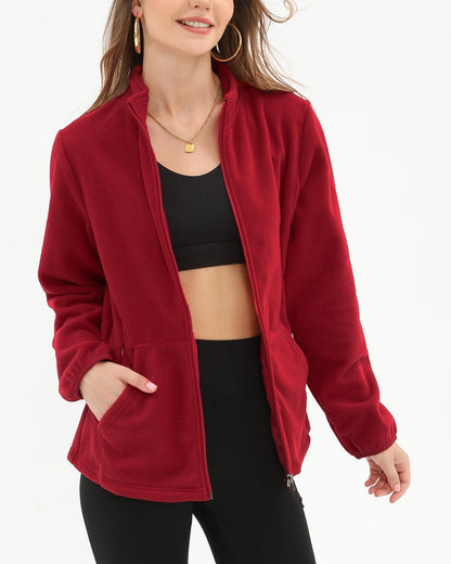 Argstar Women's Fleece Jacket, Lightweight Full Zip Classic Soft Casual Recreation Coat with Zipper Pockets Red XXL