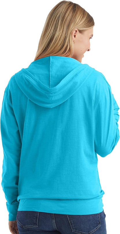 Hanes Women's Lightweight Full Zip Hoodie, Textured Cotton Zip Up, T-Shirt Hoodie