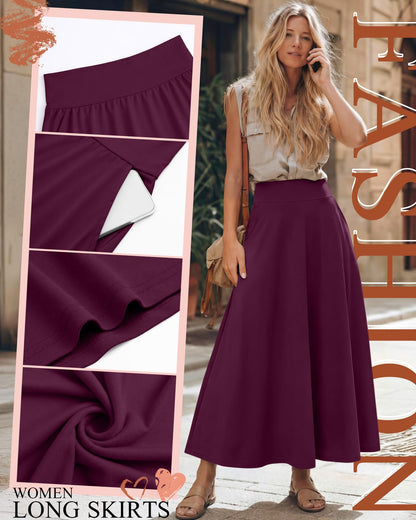 Ficerd 3 Pack Women's Maxi Long Skirts with Pockets, A Line Ankle Length High Waisted Flowy Soft Summer Casual Skirts