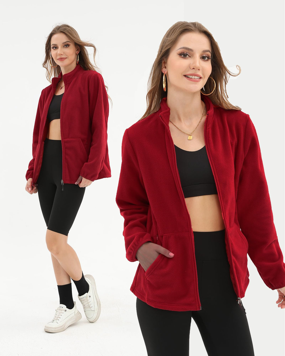 Argstar Women's Fleece Jacket, Lightweight Full Zip Classic Soft Casual Recreation Coat with Zipper Pockets Red XXL