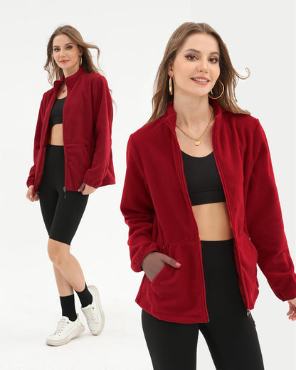 Argstar Women's Fleece Jacket, Lightweight Full Zip Classic Soft Casual Recreation Coat with Zipper Pockets Red XXL
