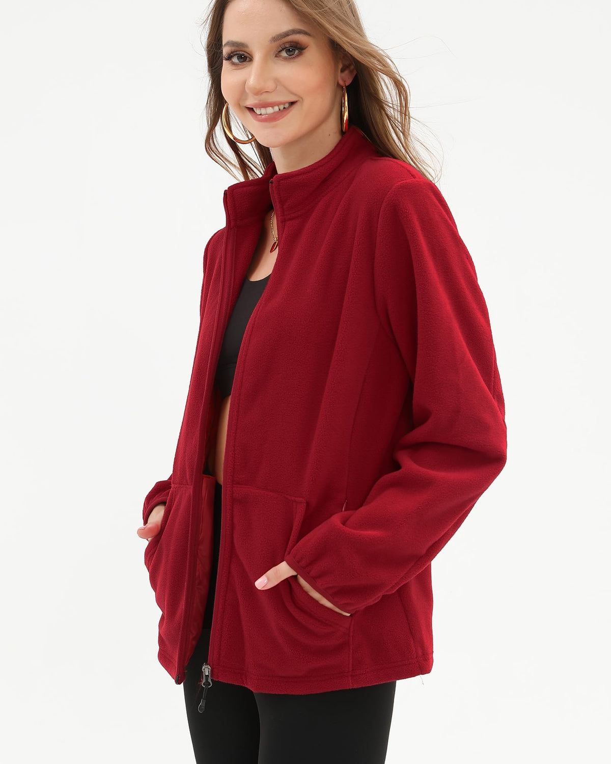 Argstar Women's Fleece Jacket, Lightweight Full Zip Classic Soft Casual Recreation Coat with Zipper Pockets Red XXL