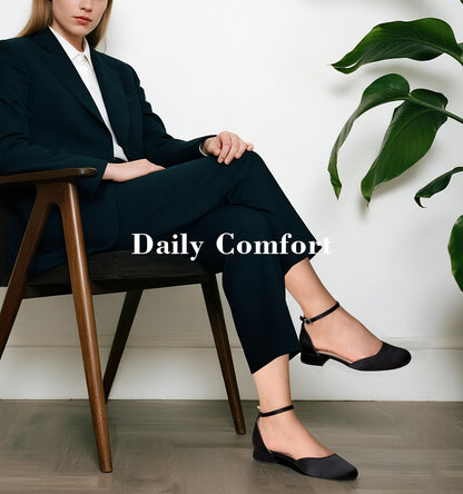 Ankis Closed Toe Heels for Women, Black Nude White Gold Silver 1 Inch Women's Flats Low Block Heel Women Dress Shoes Womens Pumps Work Shoes with Ankle Strap for Spring Fall