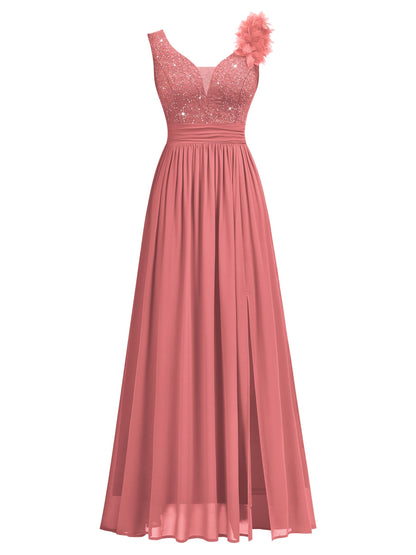 Miusol Women's Vintage V-Neck Sleeveless Sequined Split Formal Evening Maxi Dress