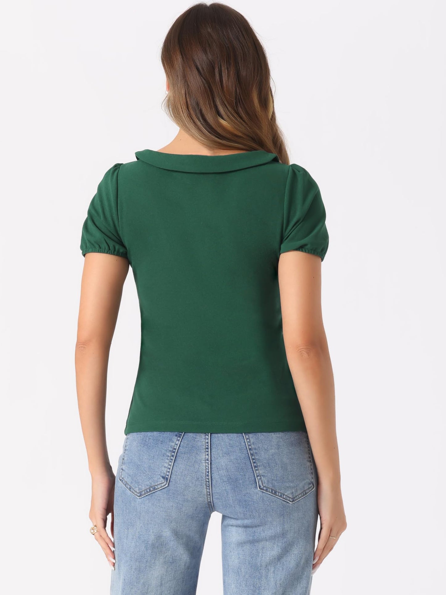 Allegra K Women's Peter Pan Collar Shirt Vintage 1950s Solid Short Sleeve Blouse