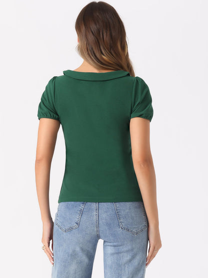 Allegra K Women's Peter Pan Collar Shirt Vintage 1950s Solid Short Sleeve Blouse