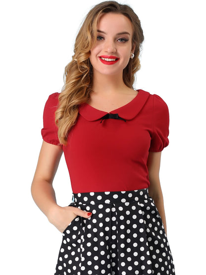 Allegra K Women's Peter Pan Collar Shirt Vintage 1950s Solid Short Sleeve Blouse