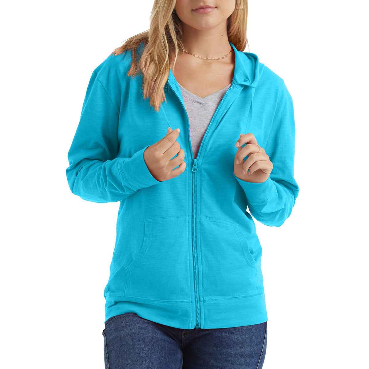 Hanes Women's Lightweight Full Zip Hoodie, Textured Cotton Zip Up, T-Shirt Hoodie