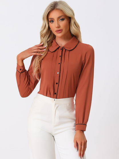 Allegra K Women's Peter Pan Collar Shirt Long Sleeve Elegant Button Down Work Blouse