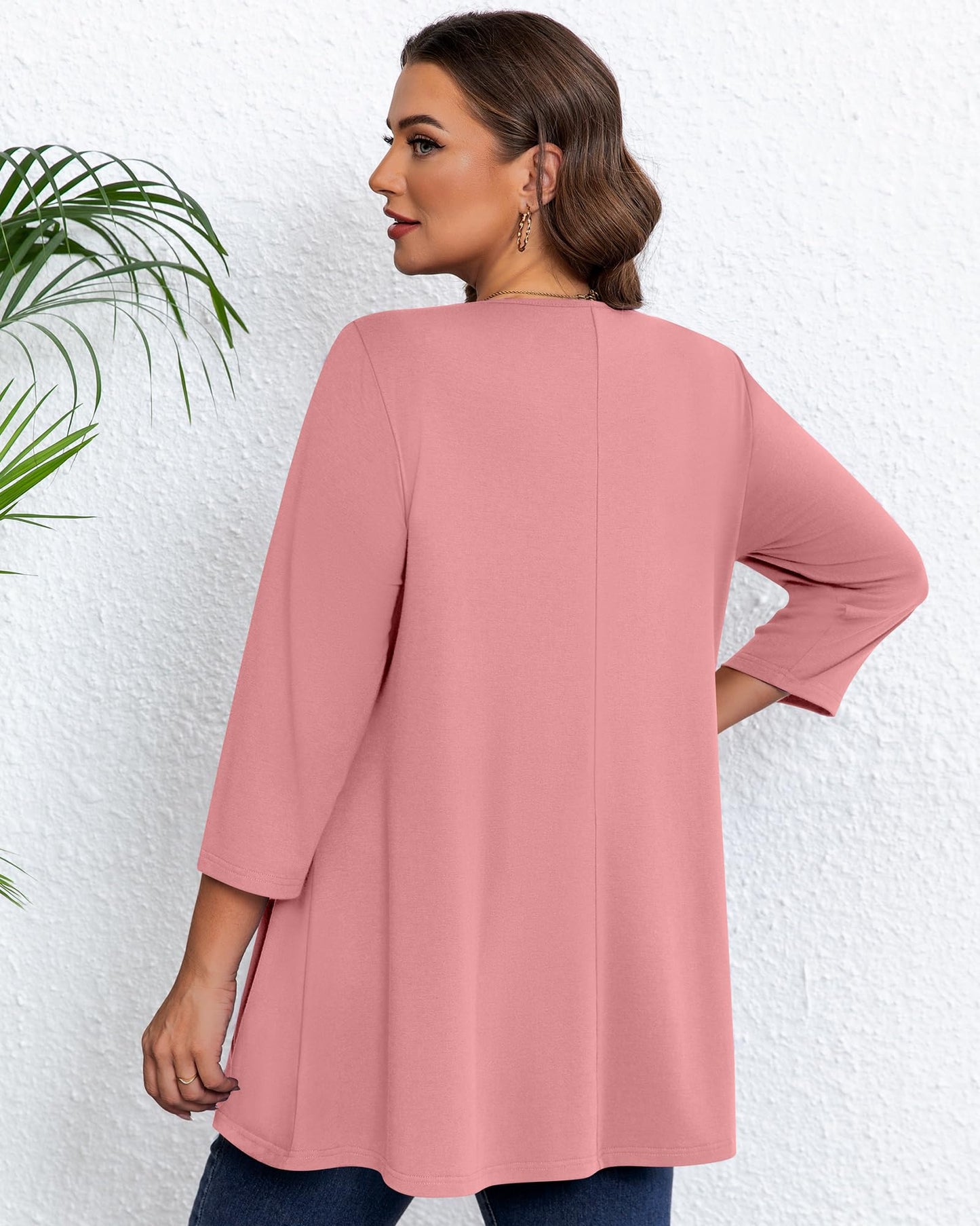 Evervibe 3 Pack Plus Size Tunic Tops for Curvy Women 3/4 Sleeve Shirts Loose Spring Casual Swing Flare Blouses with Leggings