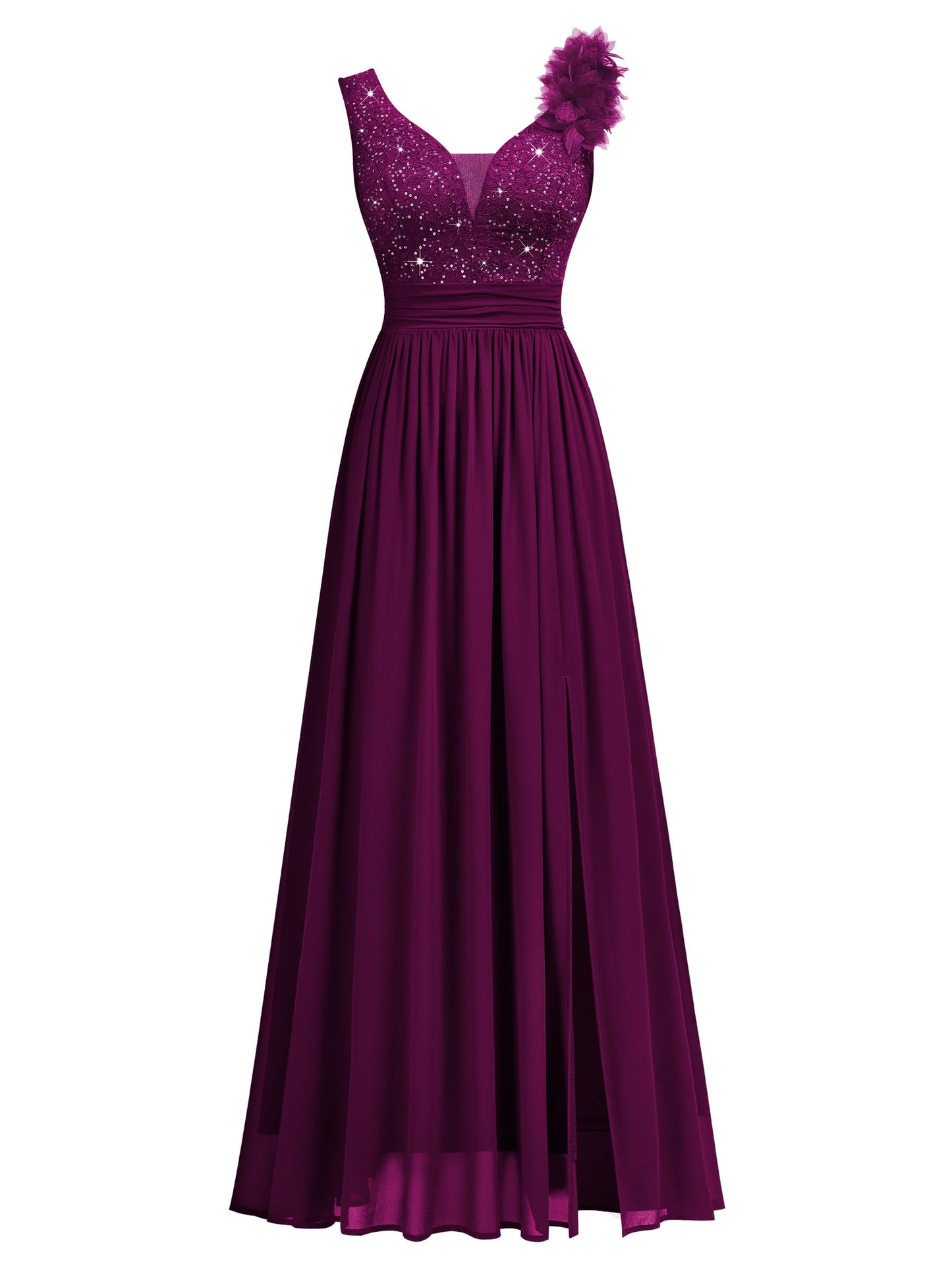 Miusol Women's Vintage V-Neck Sleeveless Sequined Split Formal Evening Maxi Dress