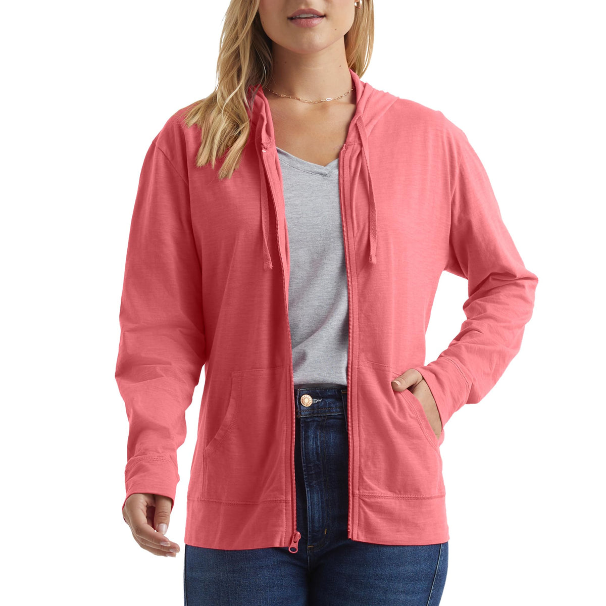 Hanes Women's Lightweight Full Zip Hoodie, Textured Cotton Zip Up, T-Shirt Hoodie