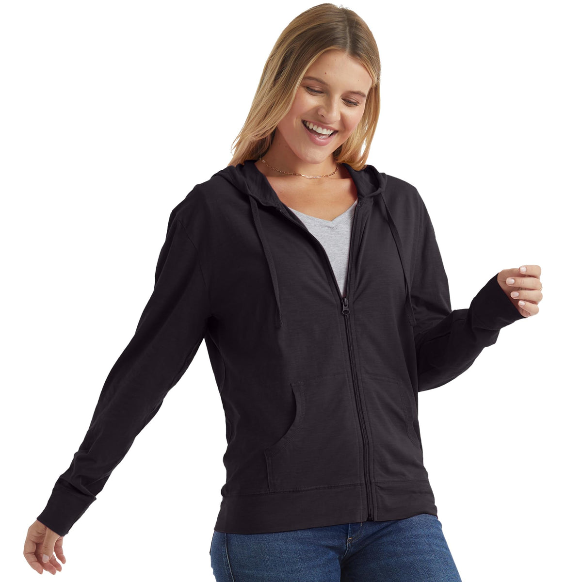 Hanes Women's Lightweight Full Zip Hoodie, Textured Cotton Zip Up, T-Shirt Hoodie