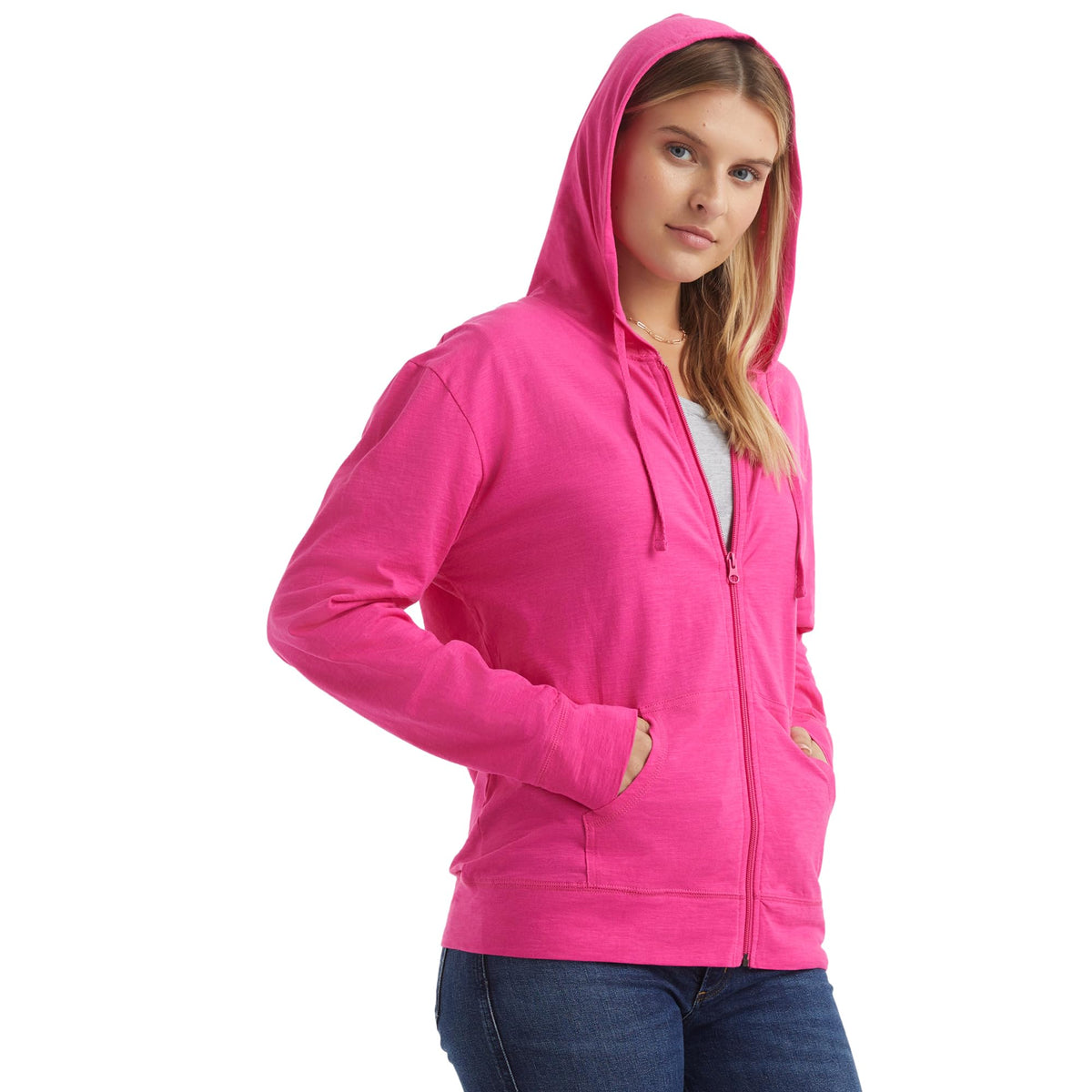 Hanes Women's Lightweight Full Zip Hoodie, Textured Cotton Zip Up, T-Shirt Hoodie