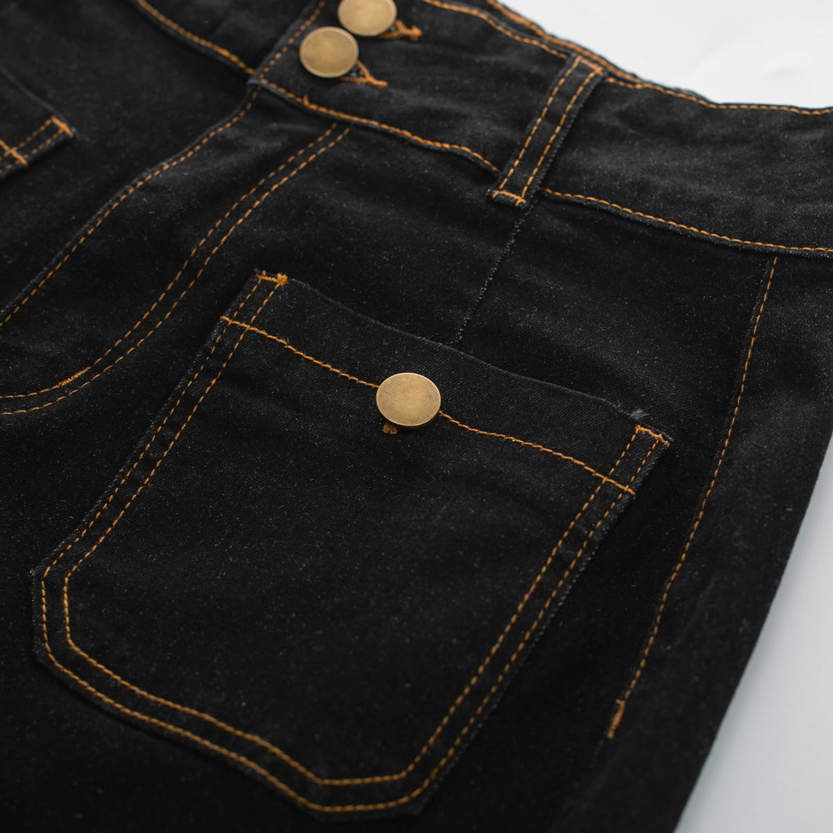 Belle Poque Black Jean Skirt for Women Vintage Below Knee Long Black Denim Skirt Belt M
