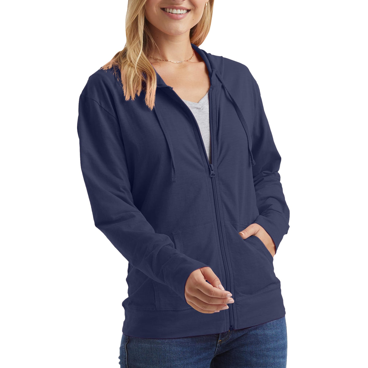 Hanes Women's Lightweight Full Zip Hoodie, Textured Cotton Zip Up, T-Shirt Hoodie