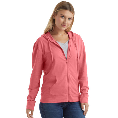 Hanes Women's Lightweight Full Zip Hoodie, Textured Cotton Zip Up, T-Shirt Hoodie