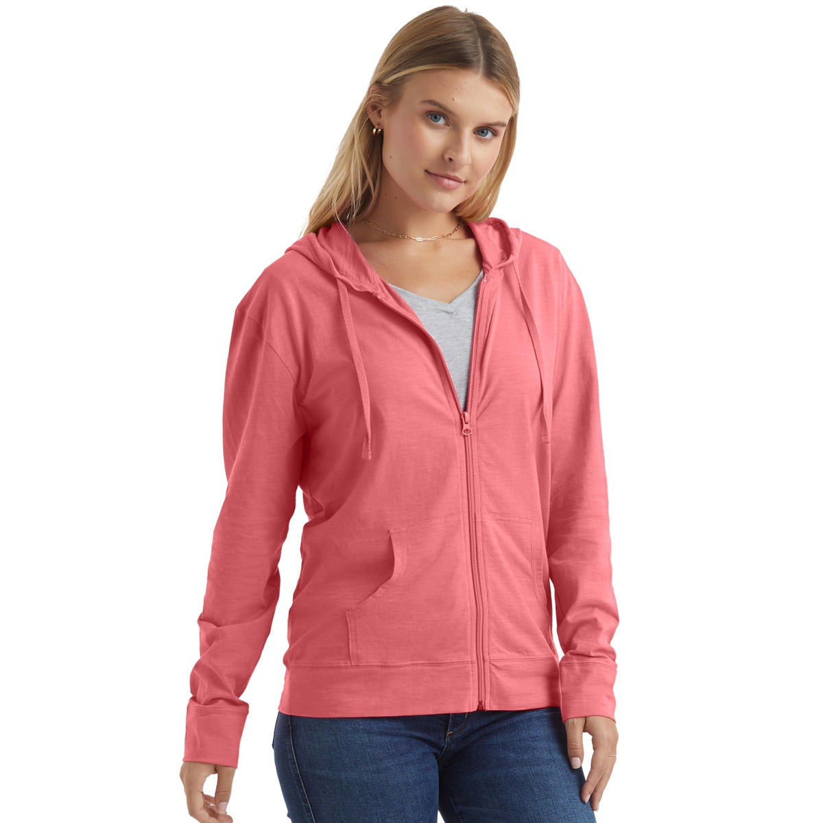 Hanes Women's Lightweight Full Zip Hoodie, Textured Cotton Zip Up, T-Shirt Hoodie