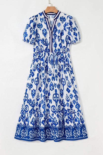 Floral Puff Sleeve V-Neck Maxi Dress
