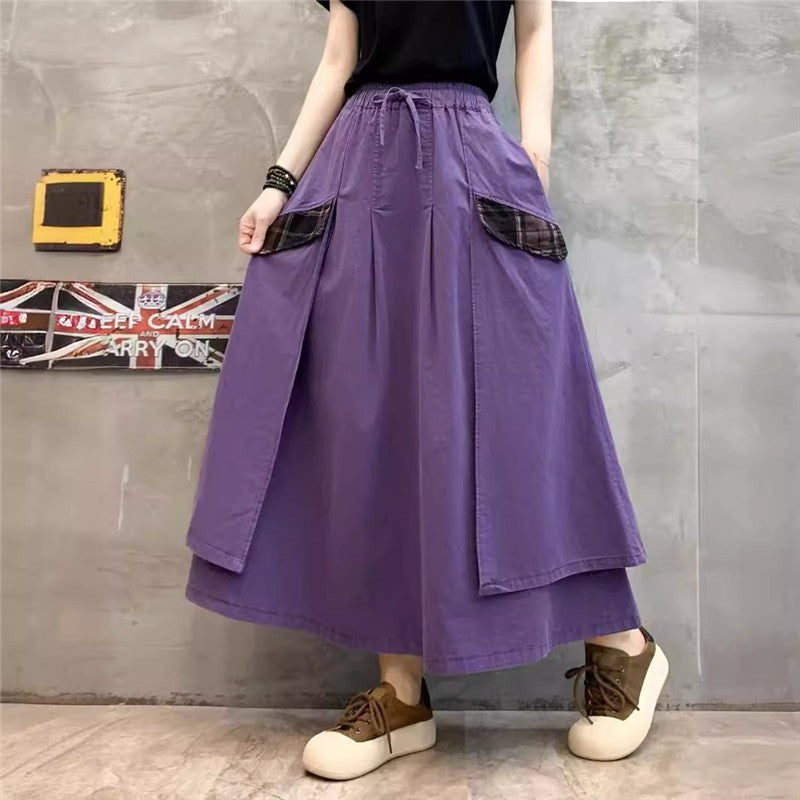 Solid Color Elastic Waist Tie Half Skirt