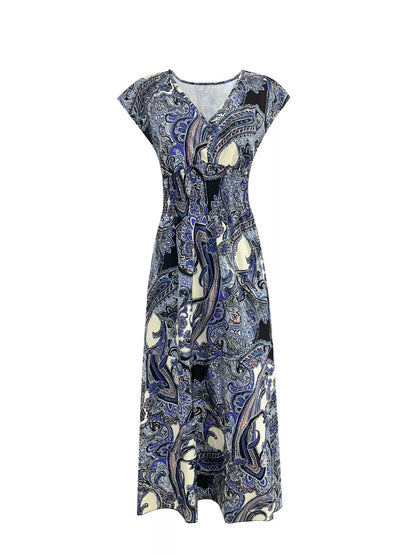 Plus Size Floral V-Neck Cap Sleeve Maxi Dress