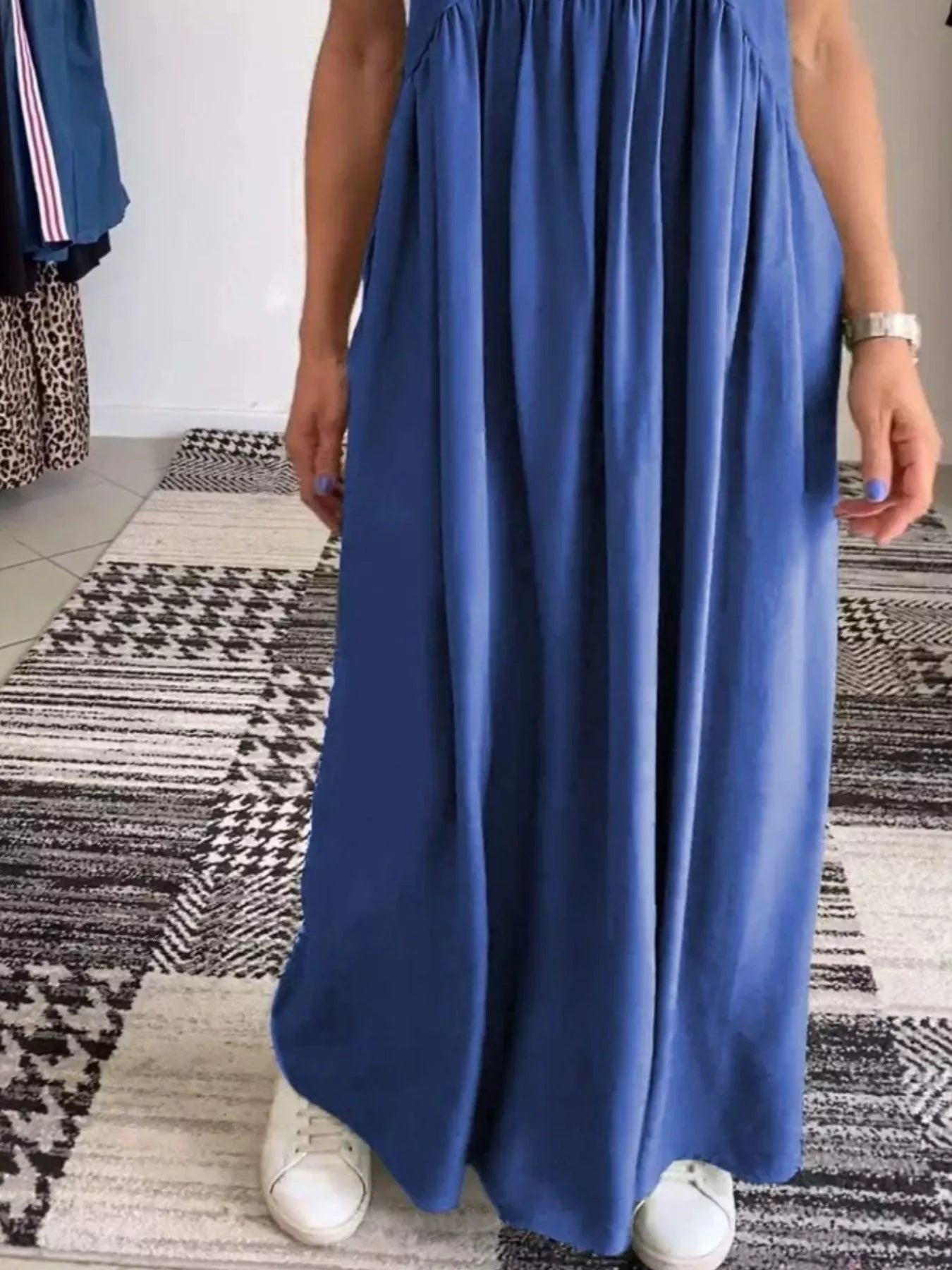 Ruched Wide Strap Overall Maxi Dress