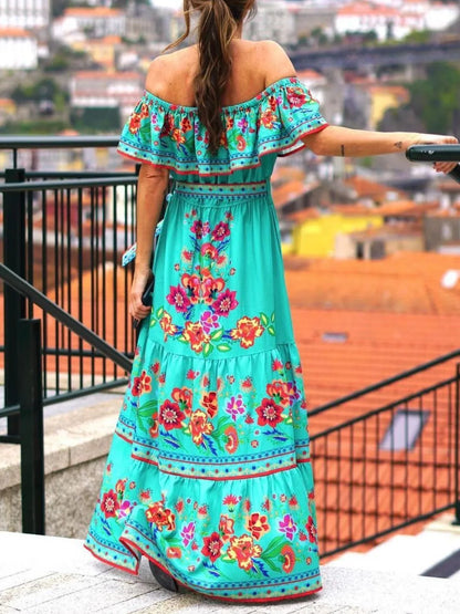 Floral Off Shoulder Ruffle Maxi Dress