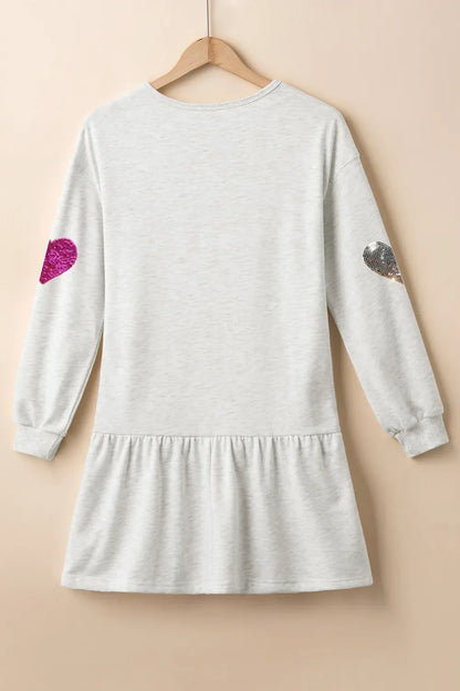 Sequin Heart Round Neck Long Sleeve Mini Dress