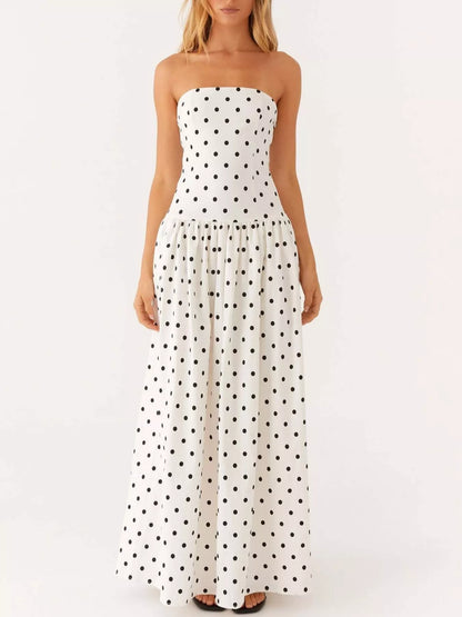 Ruched Printed Tube Maxi Dress