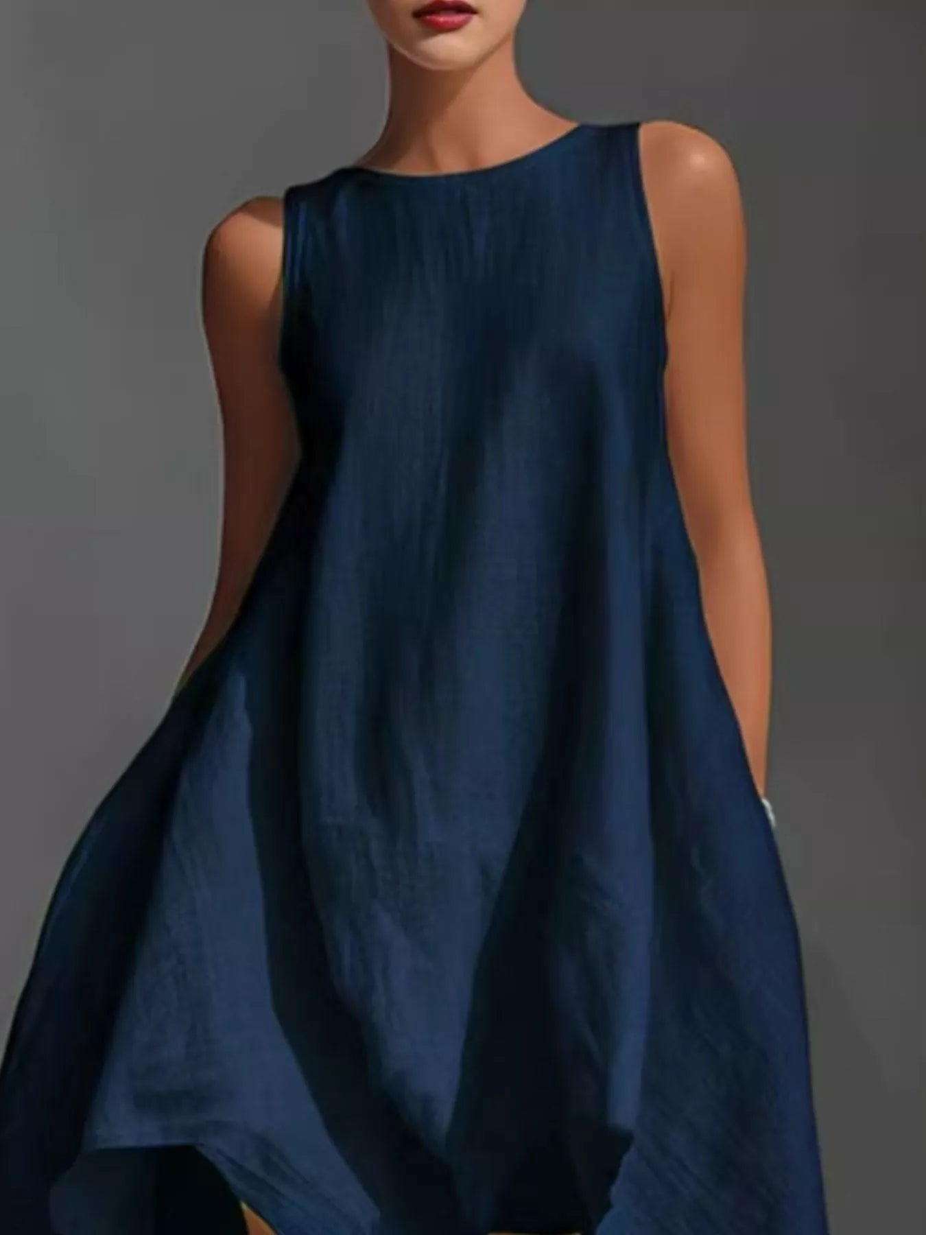 High-Low Round Neck Sleeveless Dress