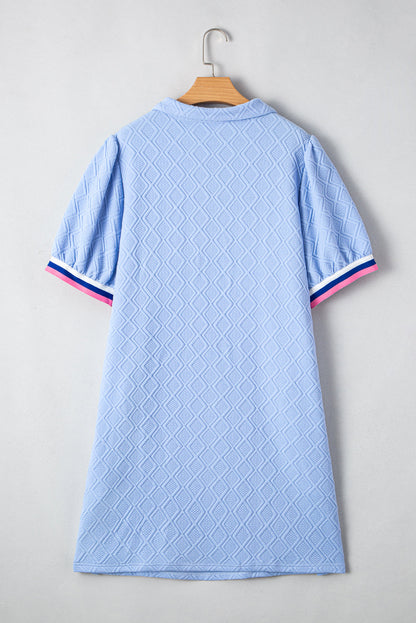 Beau Blue Striped Pop of Color Collared Checkered Textured Plus Size Dress