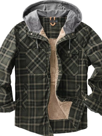 Men's Snap Down Plaid Flannel Hooded Jacket