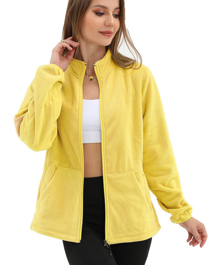 Argstar Women's Fleece Jacket, Lightweight Full Zip Classic Soft Casual Recreation Coat with Zipper Pockets Yellow XXL
