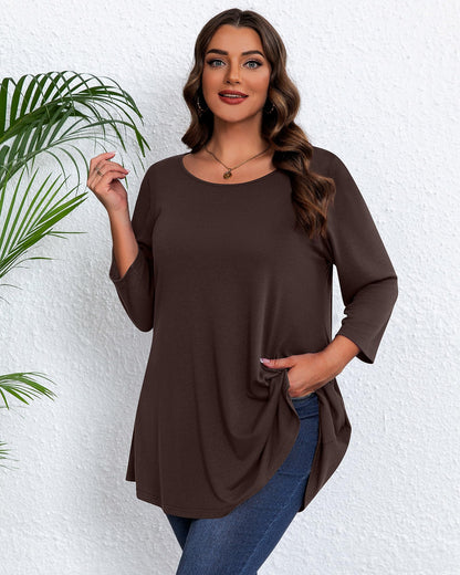 Evervibe 3 Pack Plus Size Tunic Tops for Curvy Women 3/4 Sleeve Shirts Loose Spring Casual Swing Flare Blouses with Leggings
