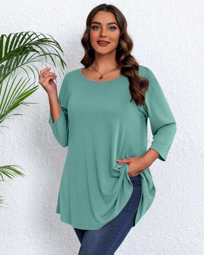 Evervibe 3 Pack Plus Size Tunic Tops for Curvy Women 3/4 Sleeve Shirts Loose Spring Casual Swing Flare Blouses with Leggings