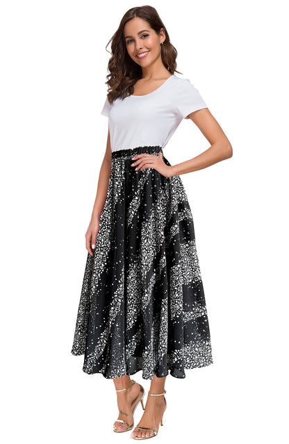 Afibi Women High Waist Floral Print Swing Chiffon Beach Midi Long Skirt with Pockets