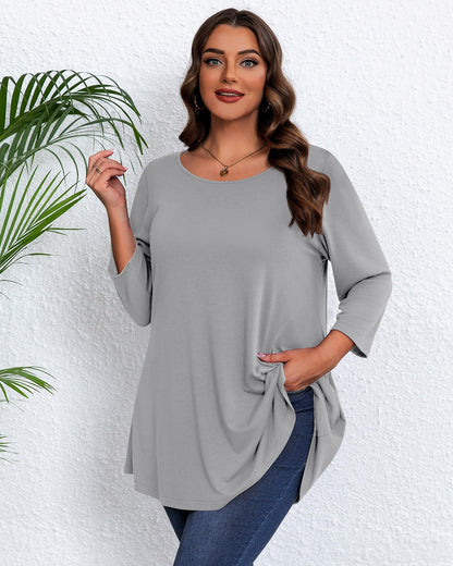 Evervibe 3 Pack Plus Size Tunic Tops for Curvy Women 3/4 Sleeve Shirts Loose Spring Casual Swing Flare Blouses with Leggings