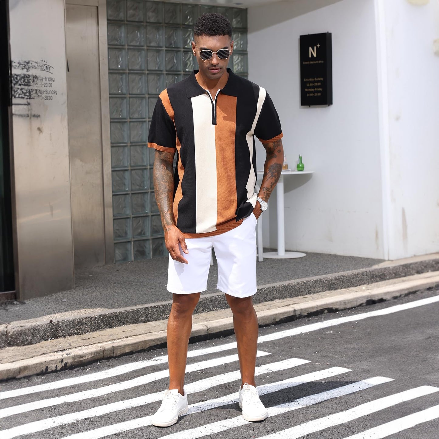 Men's Fashion Polo Shirts Vintage Striped Knitting Shirts Casual Slim Fit Golf Shirts