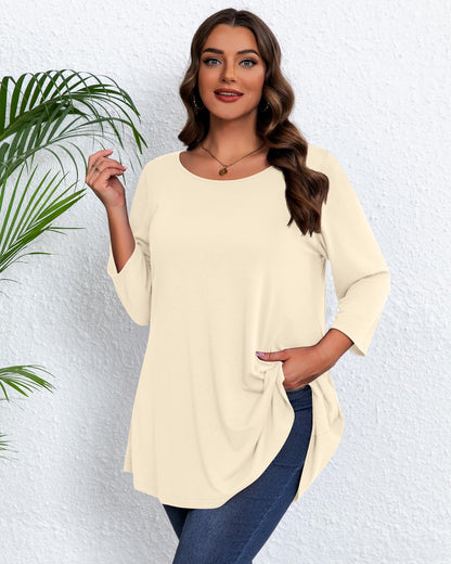 Evervibe 3 Pack Plus Size Tunic Tops for Curvy Women 3/4 Sleeve Shirts Loose Spring Casual Swing Flare Blouses with Leggings