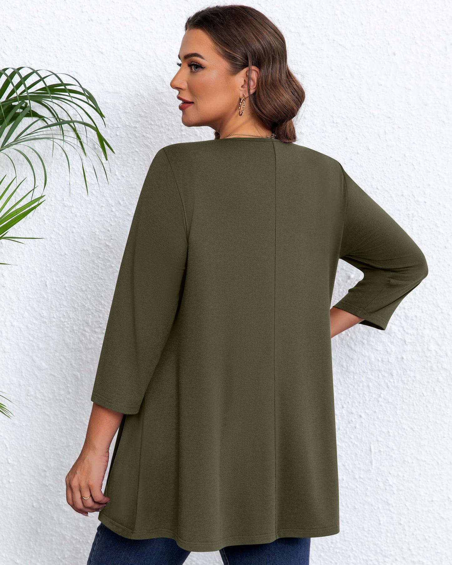 Evervibe 3 Pack Plus Size Tunic Tops for Curvy Women 3/4 Sleeve Shirts Loose Spring Casual Swing Flare Blouses with Leggings