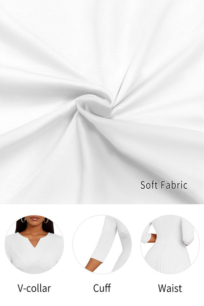 CLOCOR Midi Dresses for Women, 3/4 Sleeve A Line Pleated Casual Dress V Neck Church Cocktail Wedding Guest Dress