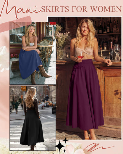 Ficerd 3 Pack Women's Maxi Long Skirts with Pockets, A Line Ankle Length High Waisted Flowy Soft Summer Casual Skirts